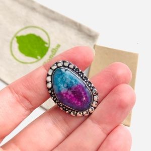 SOLD - Blue Magenta Solar Quartz Oblong Sterling Silver 925 Ring size 8